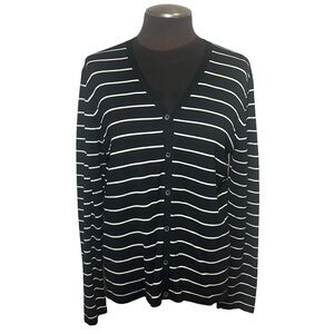 Lauren Ralph Lauren Women's Black and White Striped Button Down Cardigan Sz XL